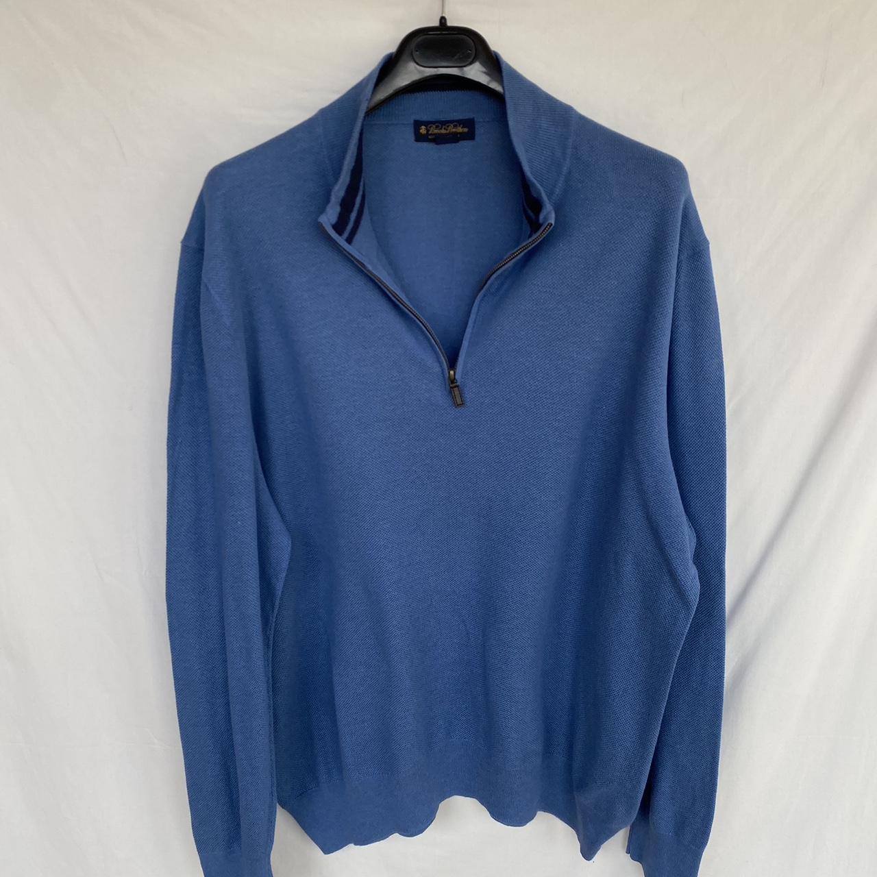 ⭐️⭐️⭐️⭐️ BROOKS BROTHERS BLUE KNIT RIB QUARTER ZIP... - Depop