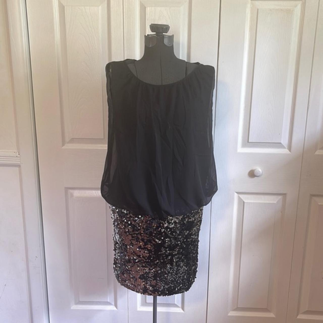 Adrianna Papell Sequin Mini Blouson Dress Black Depop