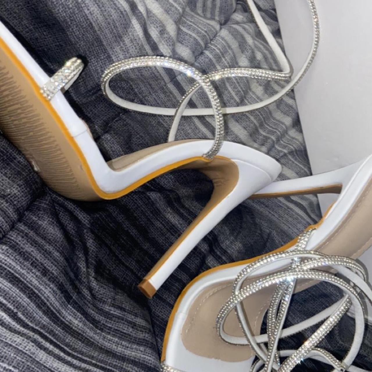 Silver strappy clearance heels with rhinestones