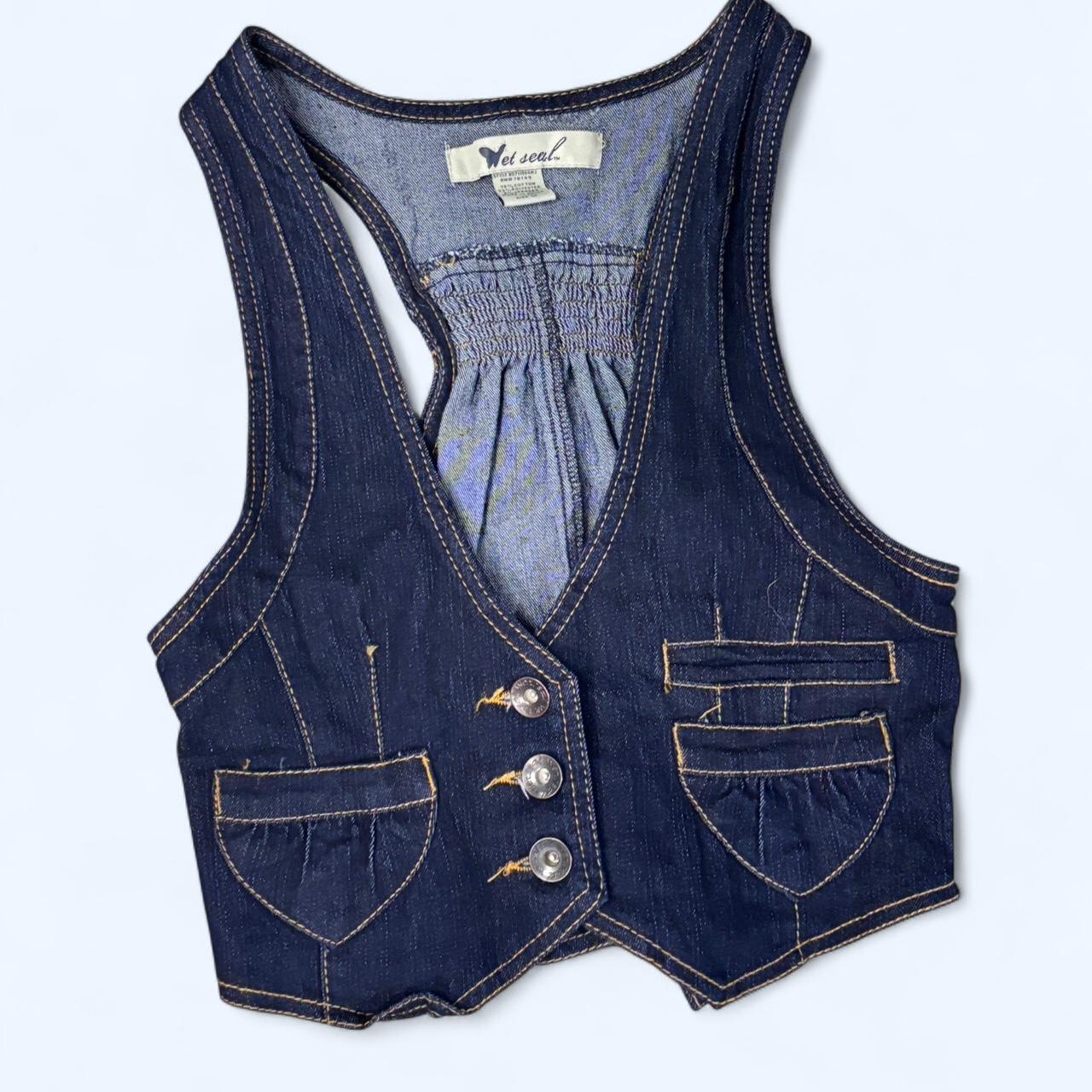 Wet Seal Women's Vest - Navy/Blue - M – Denim wet seal vest #y2kfashion #denimvest