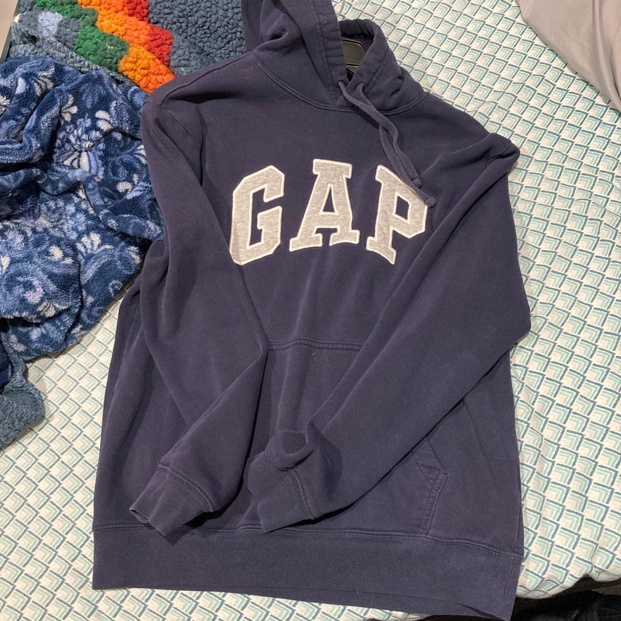 gap navy blue hoodie size small navy blue is fading... - Depop