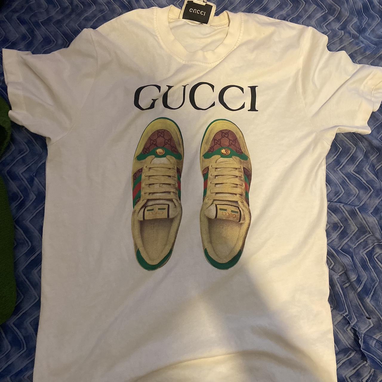 White Gucci shoe shirt