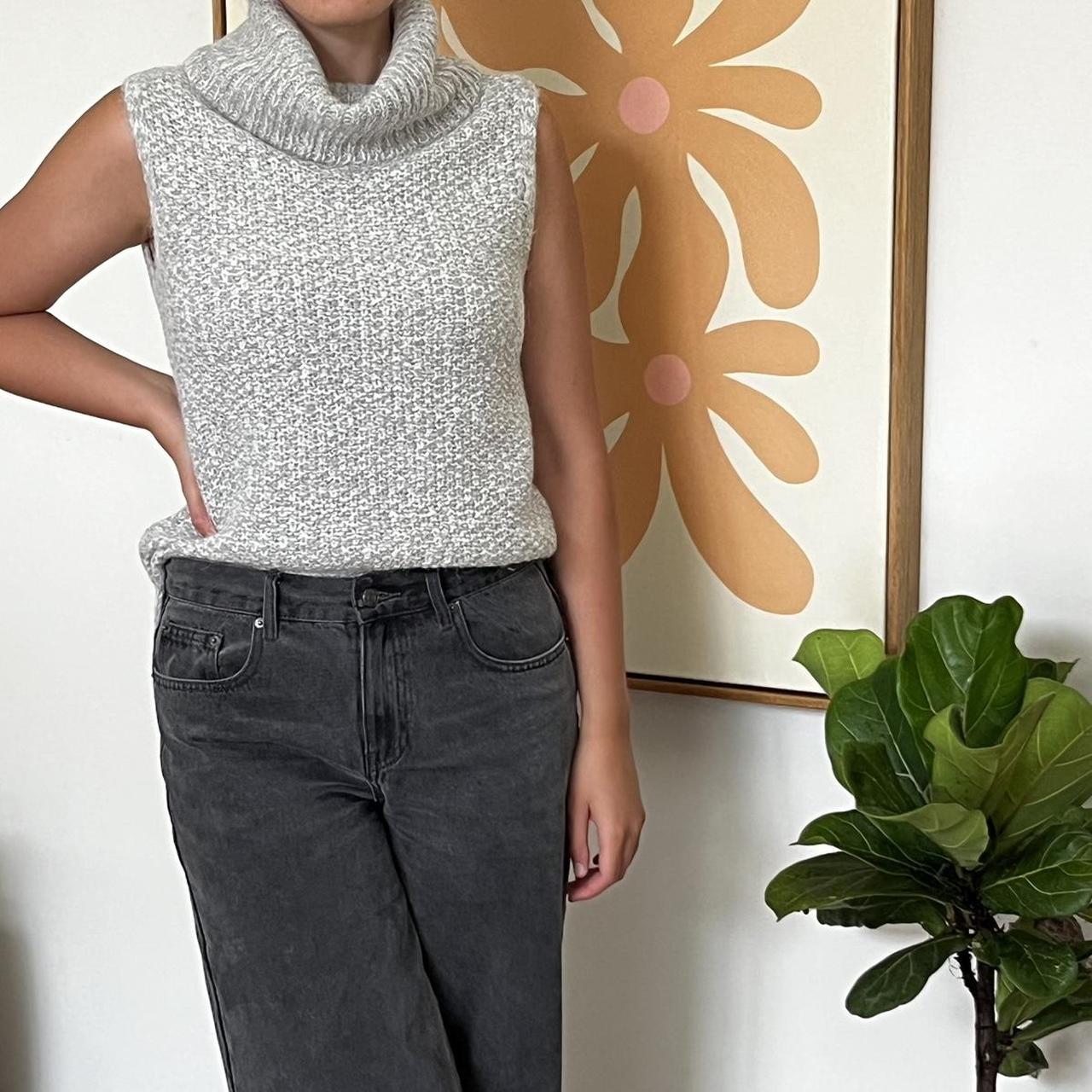 chic grey knitted vest versatile, workwear or... Depop