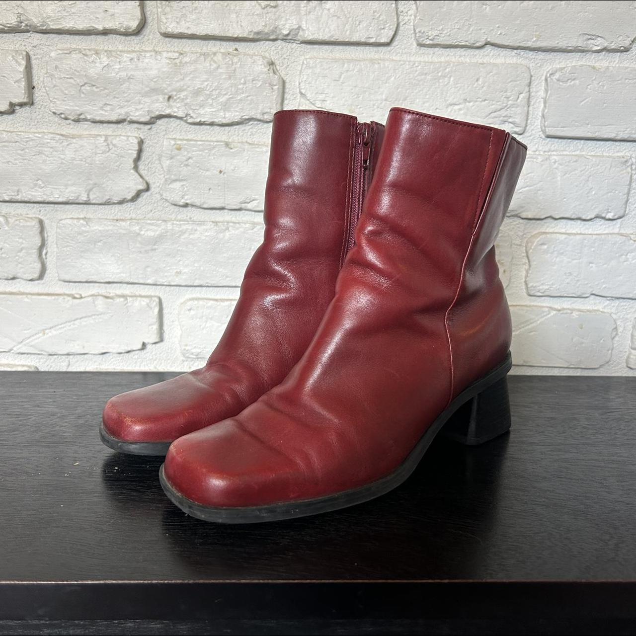 Naturalizer Red Boots Heeled Booties Leather Size... - Depop