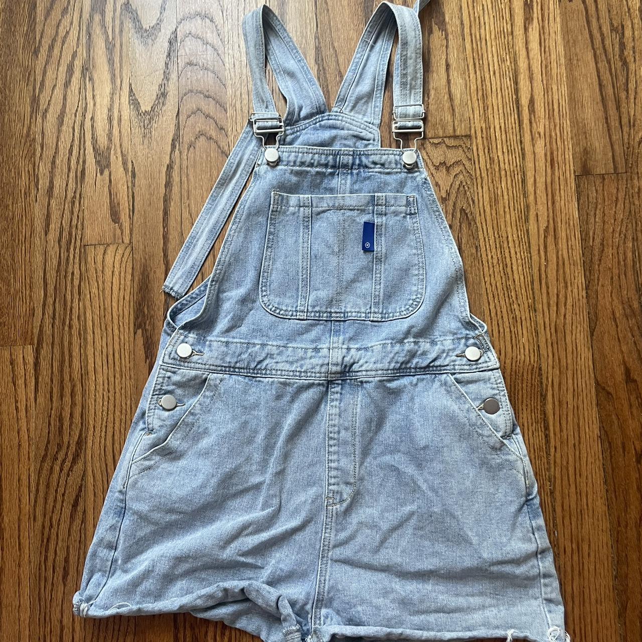 light wash overalls, worn a few times (size large,... - Depop