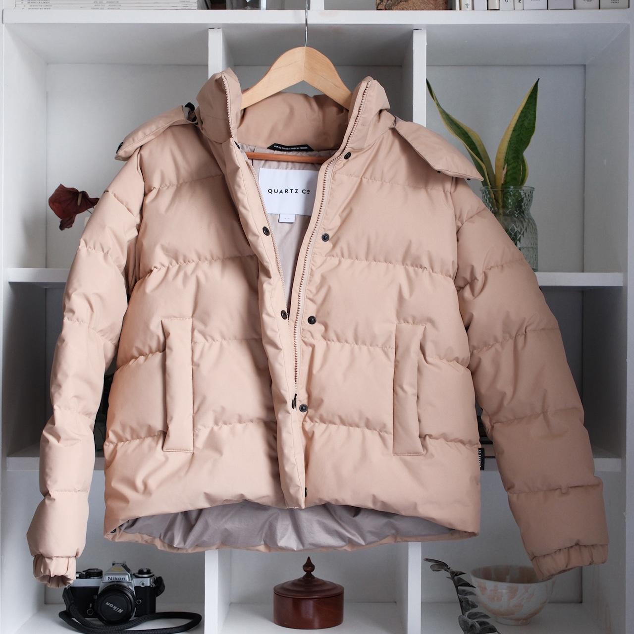 Quartz Co Puffer Coat Tan nude Women s. Depop