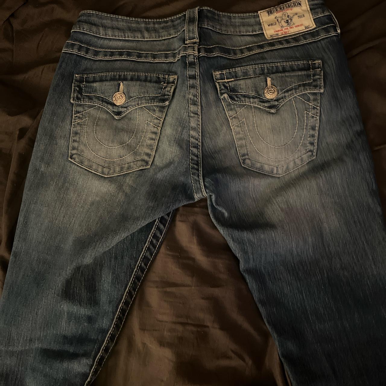 Blue True Religion Jeans, white stitching, and it’s... - Depop