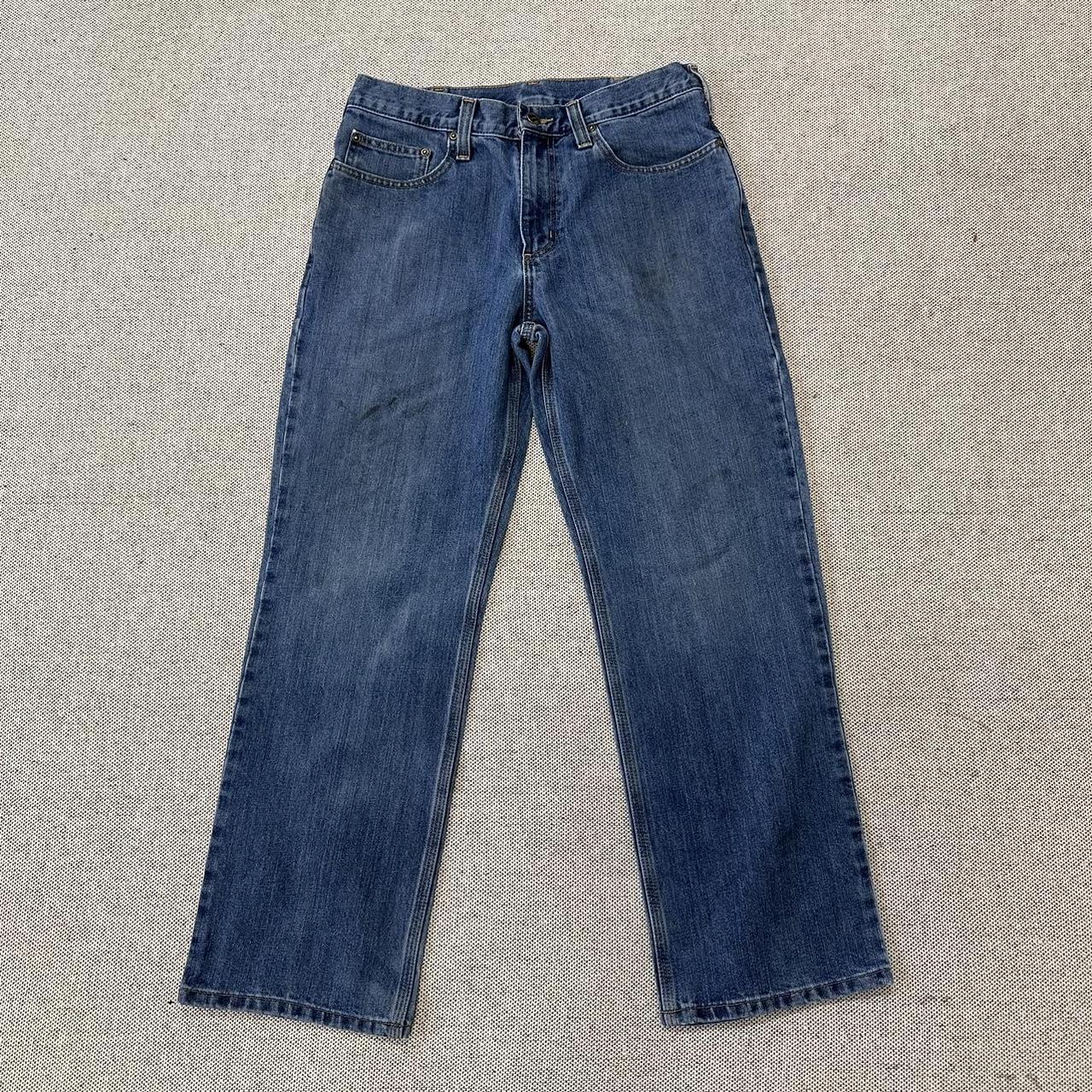 Y2k Navy Carhartt denim relaxed fit Jeans. Defects🦺... - Depop