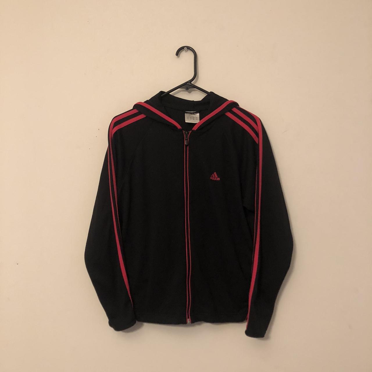 Black adidas jacket outlet with pink stripes