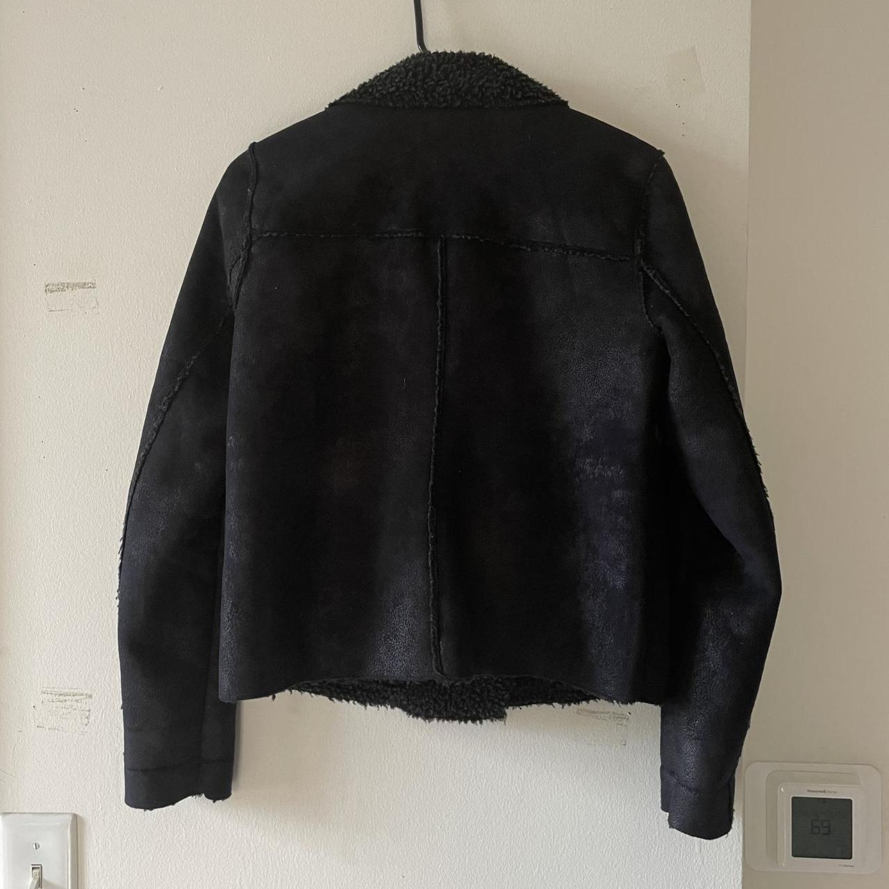 Waxed Shiny Sherpa Lined Biker Cut Jacket super... - Depop