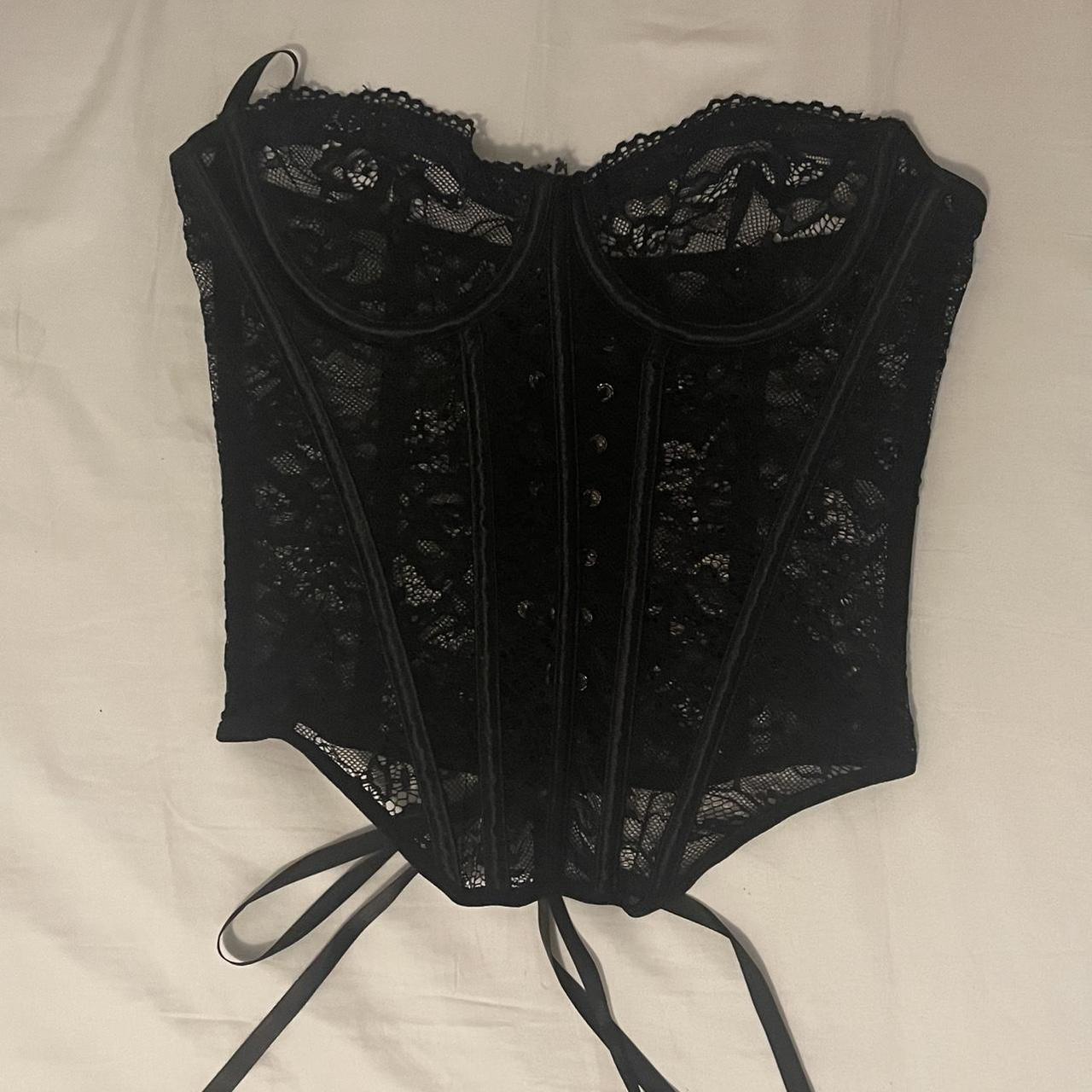 Urban Outfitters black corset tie top size... - Depop