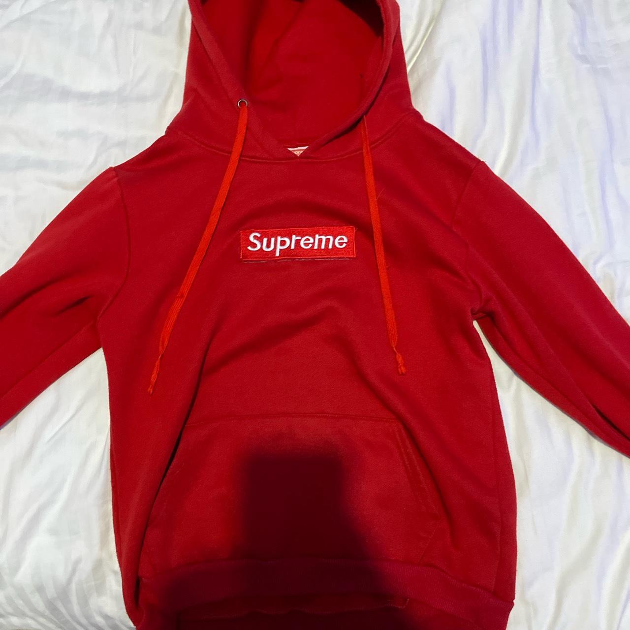 Red supreme hoodie men’s small Great condition - Depop