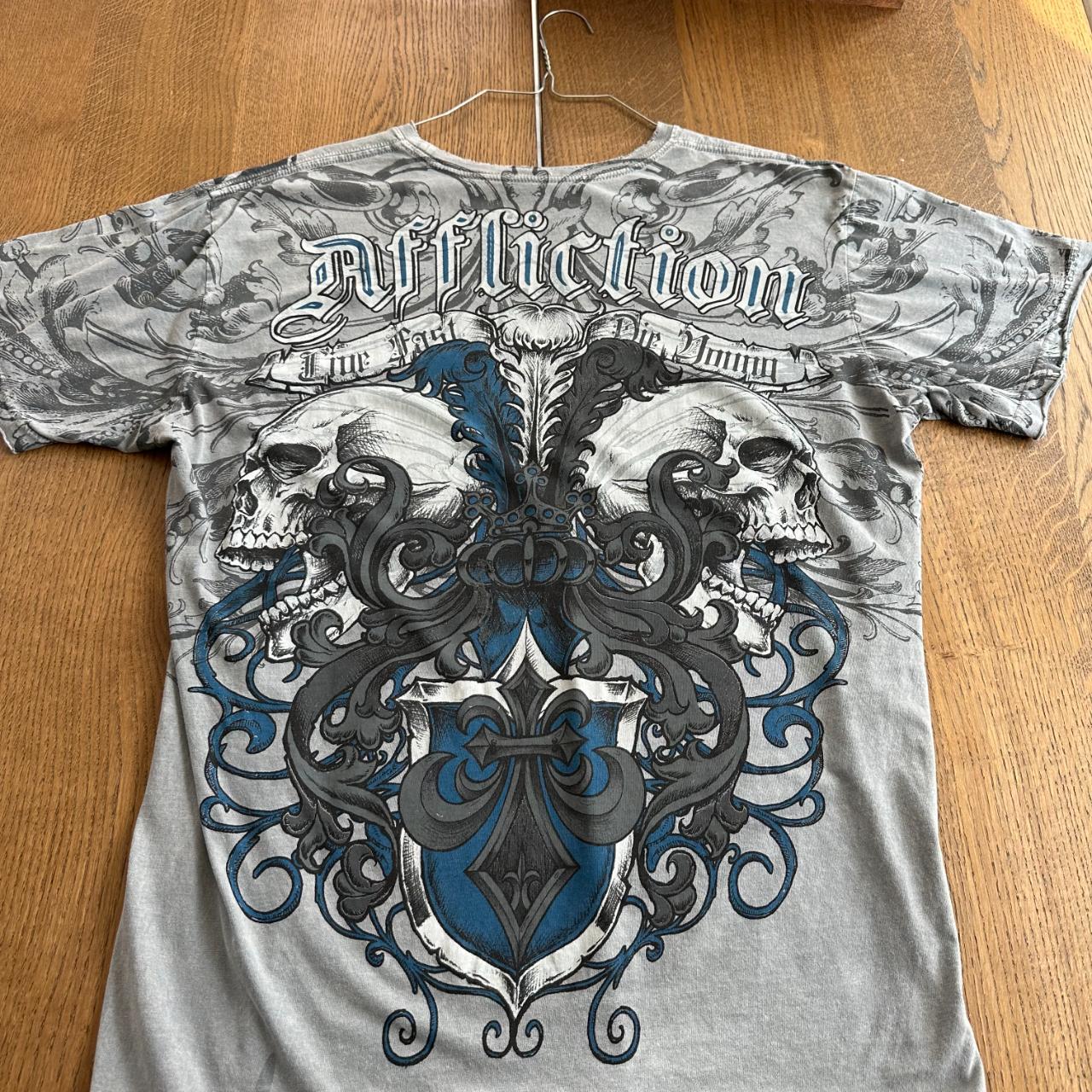 Affliction Double Sided Graphic with Skulls and... - Depop