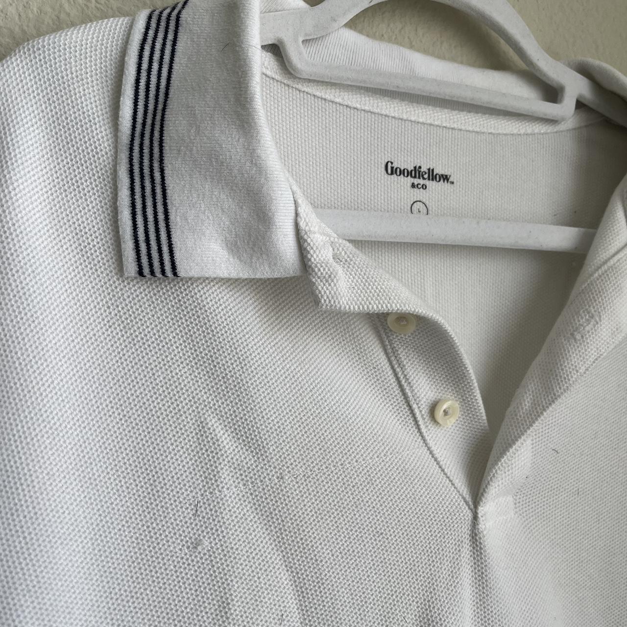 Goodfellow & Co polo shirt White with Navy line... - Depop