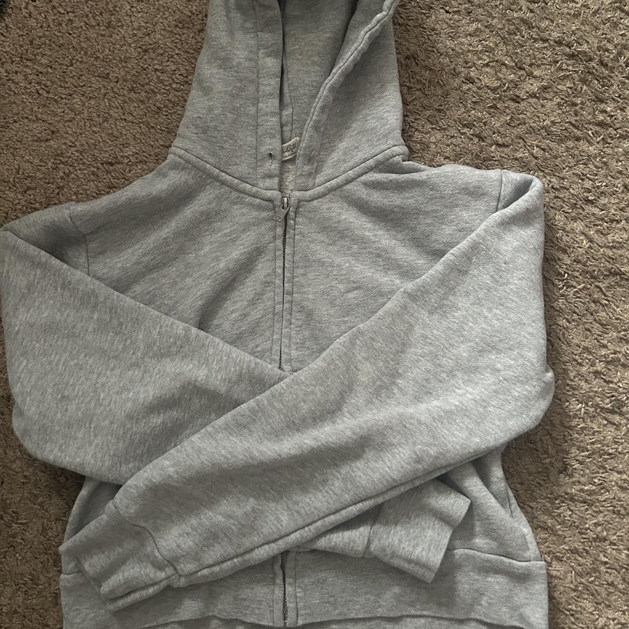 Brandy Melville cropped grey zip up hoodie; fits - Depop