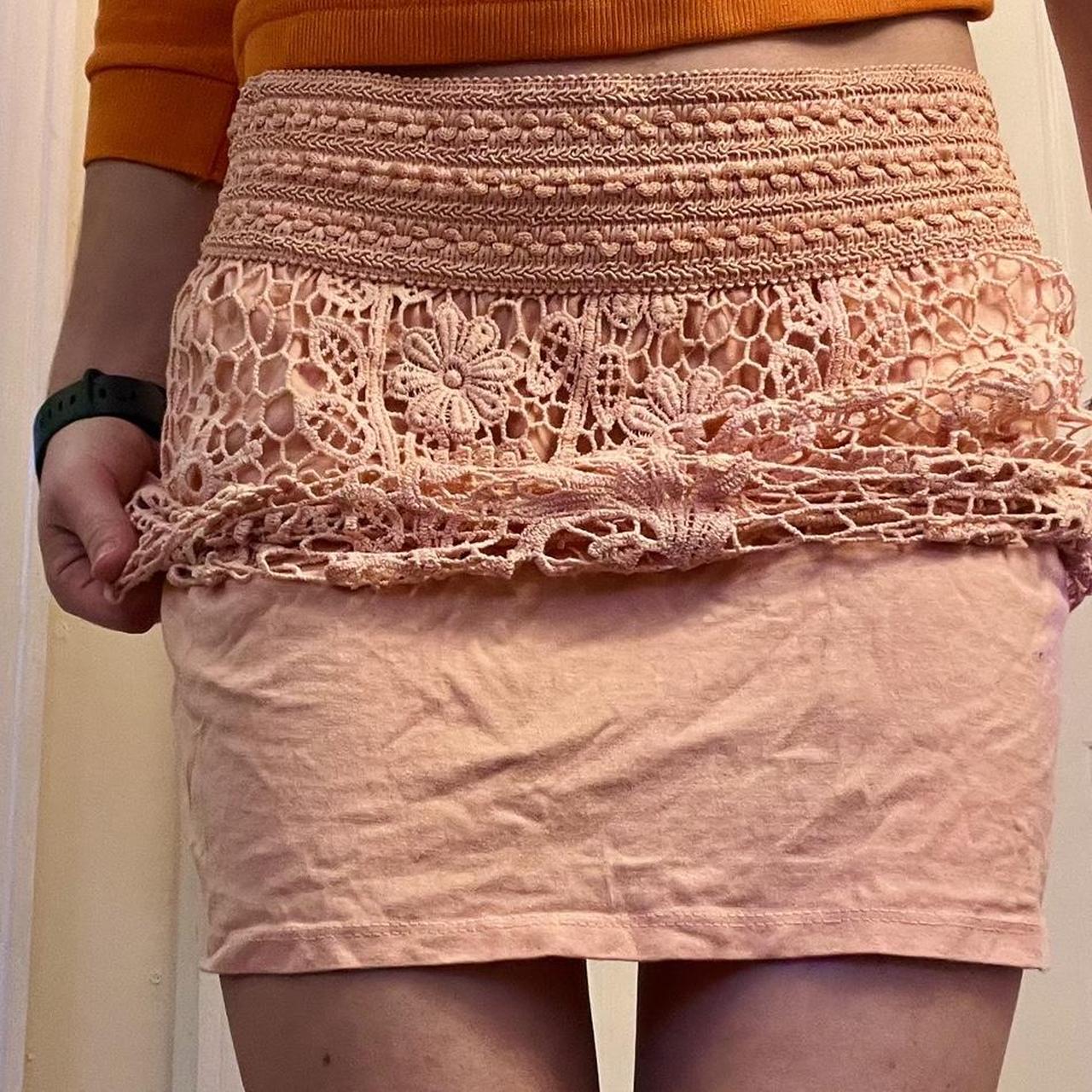 Peach Mini Skirt - two layers The waist strap is... - Depop