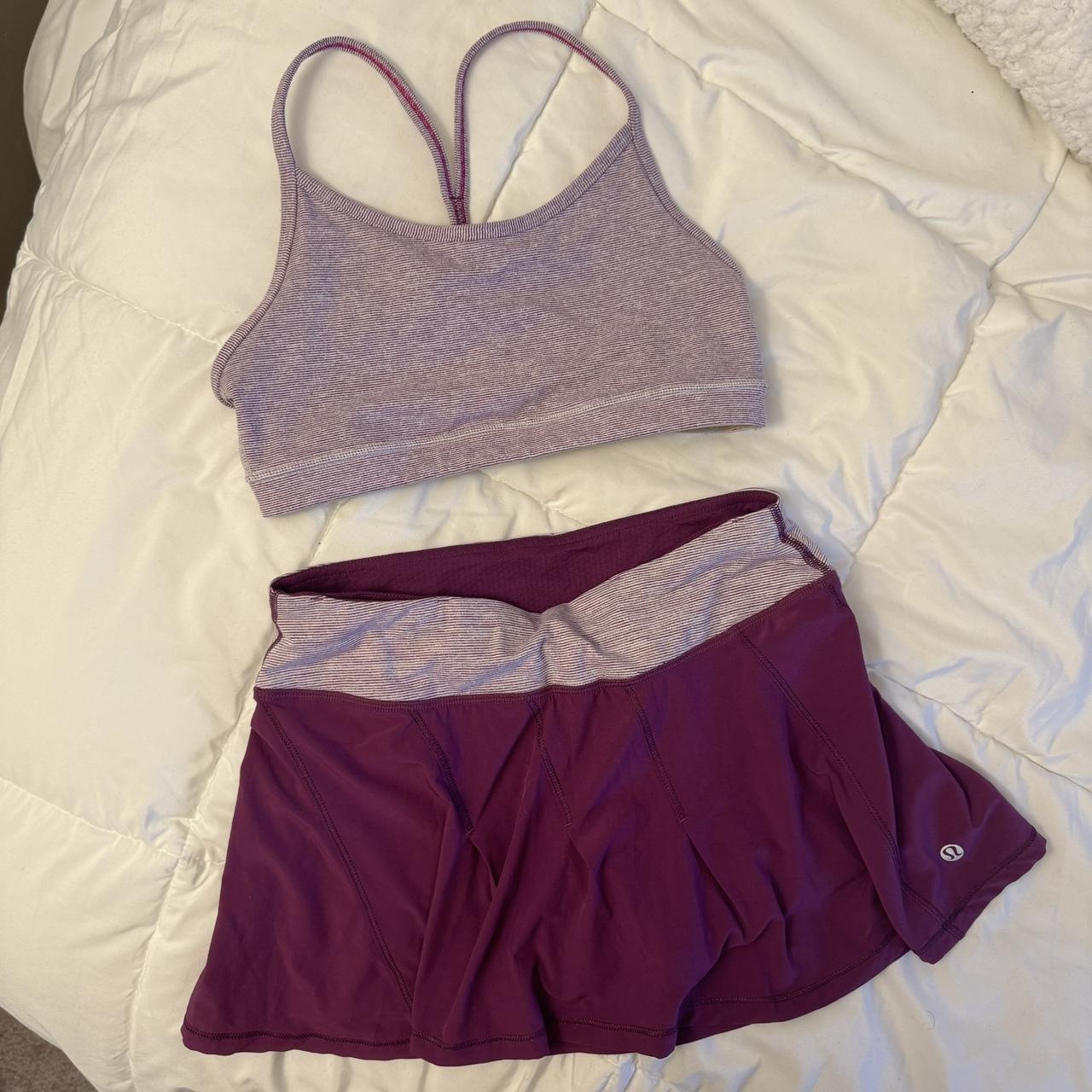 Lululemon Purple Striped Set - sports bra + skort - - Depop