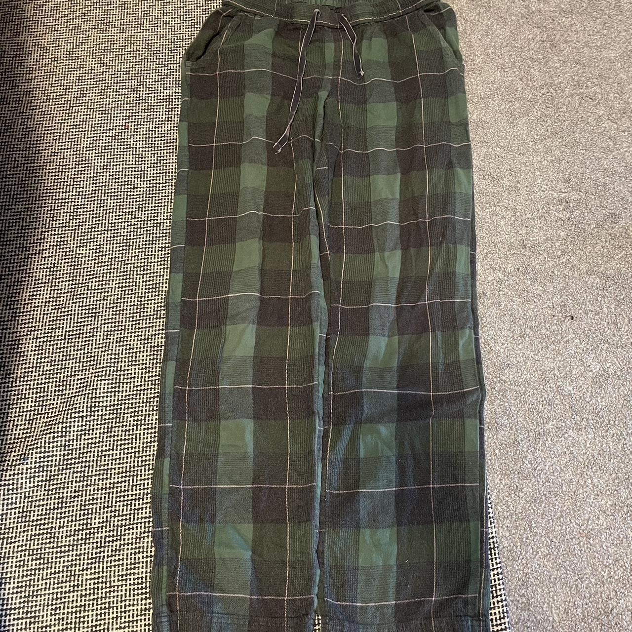 Vintage PrAna pajama pants dark green plaid elastic