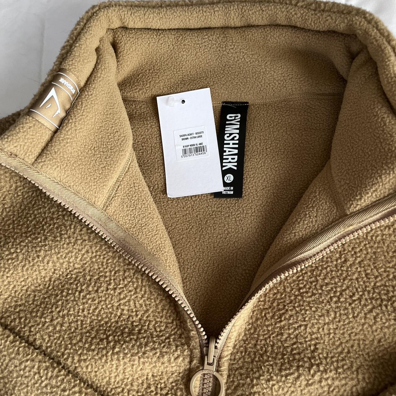 Gymshark Reversible Sherpa Jacket Light Brown Roll Neck Zip Up
