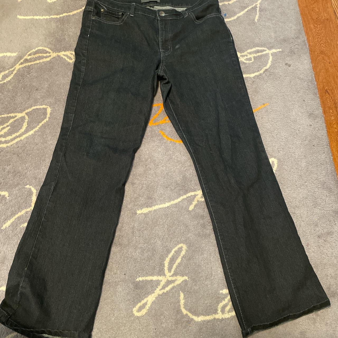 Black baggy jeans straight legs embroidered back... - Depop