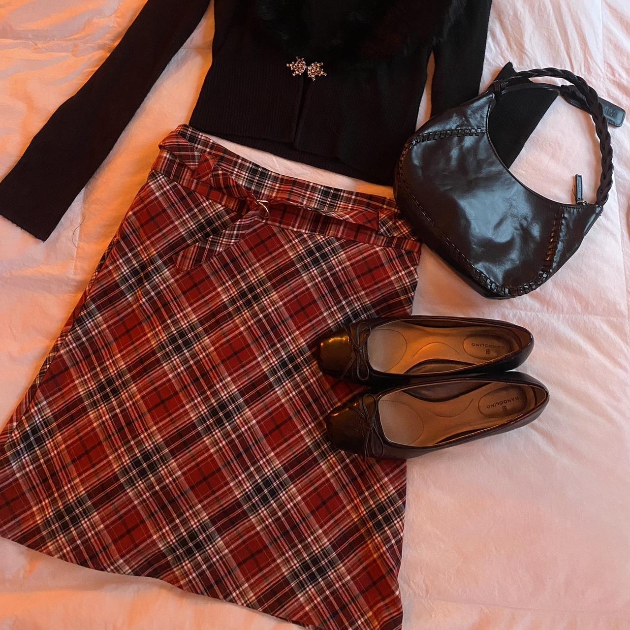 00s 90s Plaid Midi Skirt With Detattachable - Depop