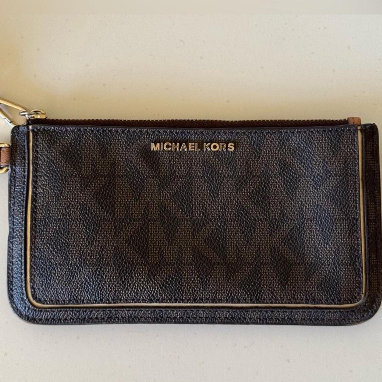 Michael Kors Brown Monogram Wristlet Wallet Small. Depop