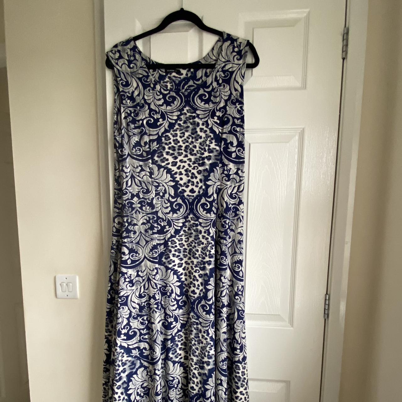 Excellent condition Lovely long dress in Blue and... - Depop