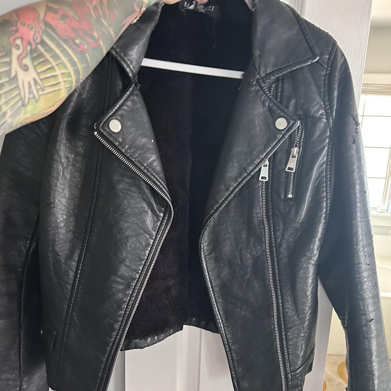 Worn in leather jacket leather ripped in a few... - Depop
