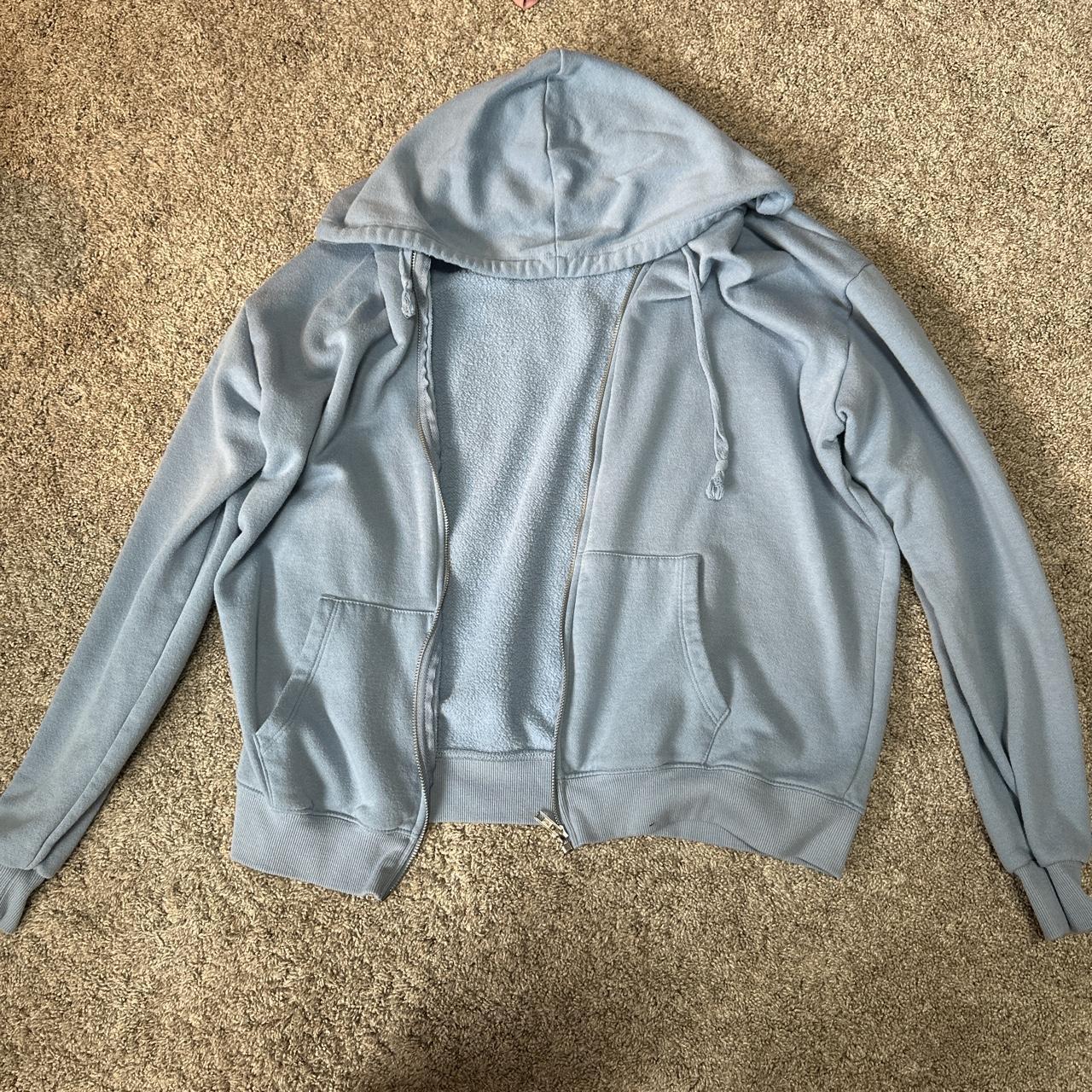 medium light blue zip up hoodie jacket - Depop