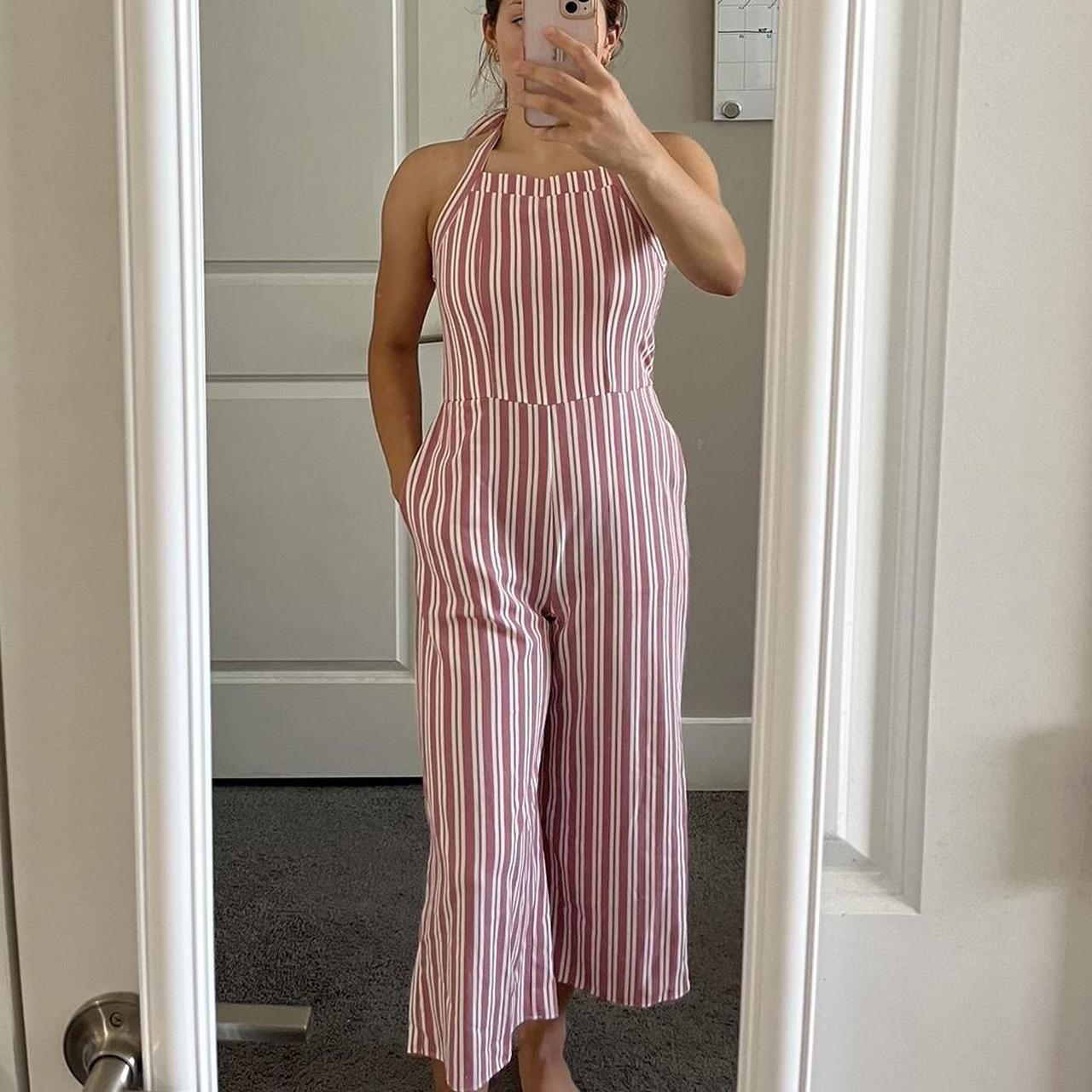 Pink striped jumpsuit online