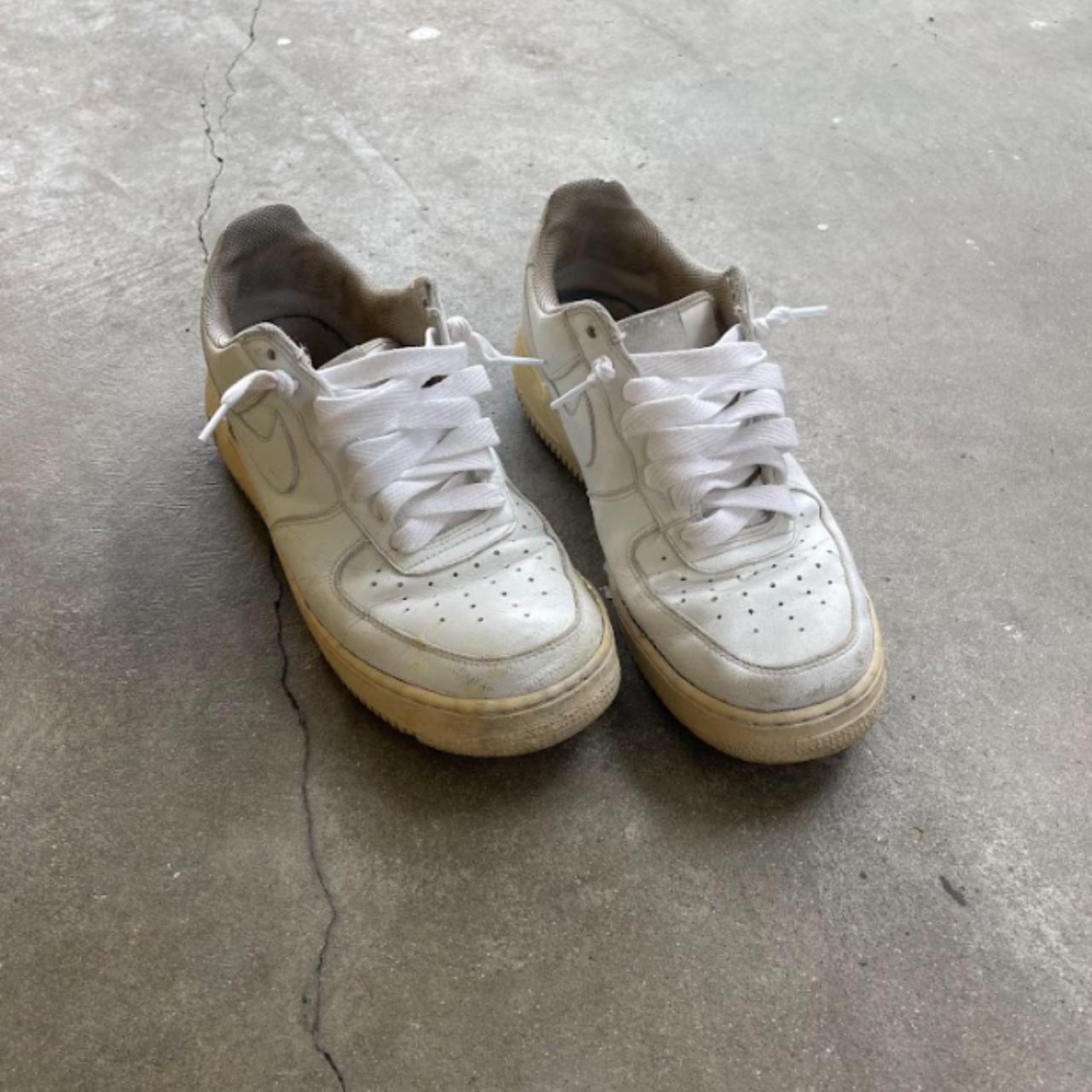 00s Air forces, yellowing sole with cracks. Cleaned... - Depop