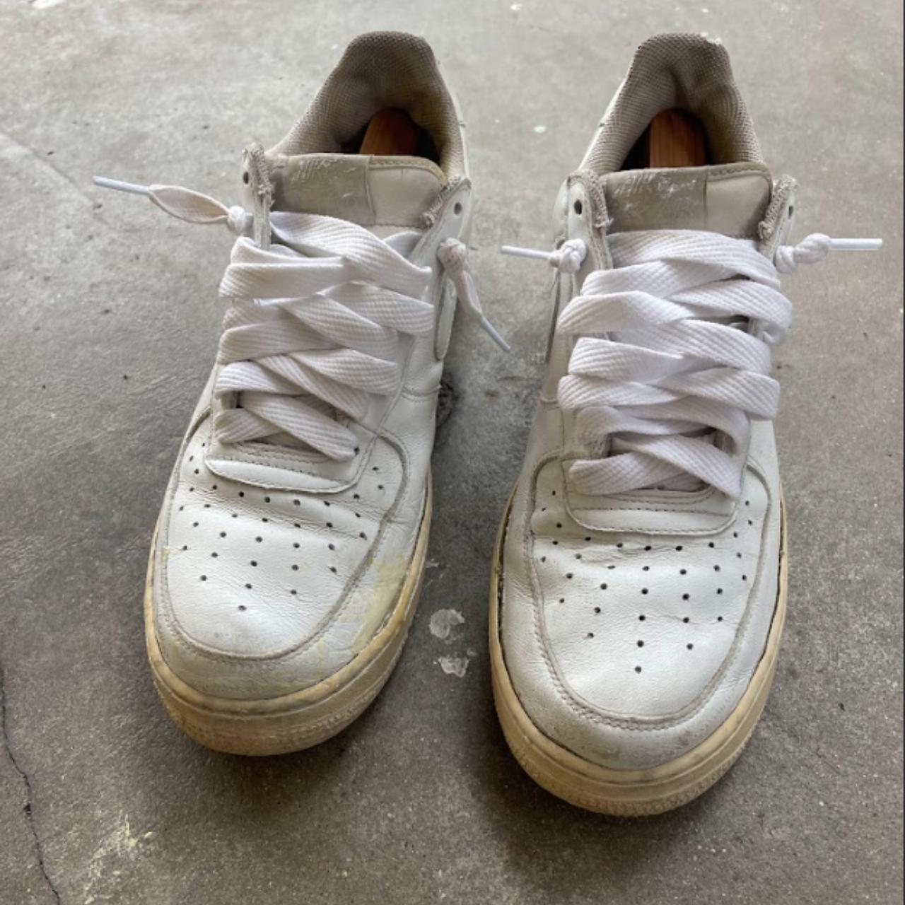 00s Air forces, yellowing sole with cracks. Cleaned... - Depop