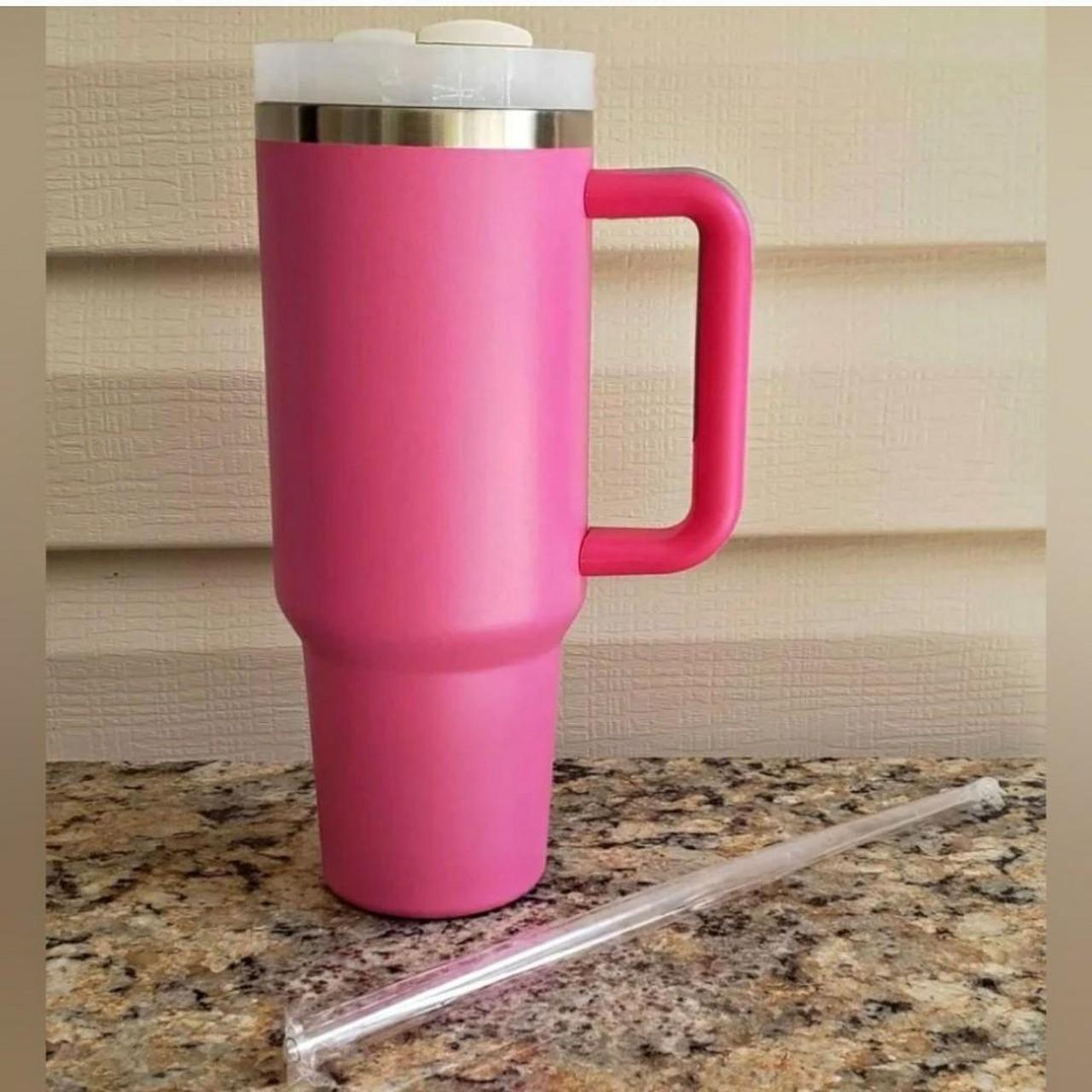Pink Tumbler Insulated Stainless Steel Coffee Cup with Lid 2 Straws 40 Ounce
