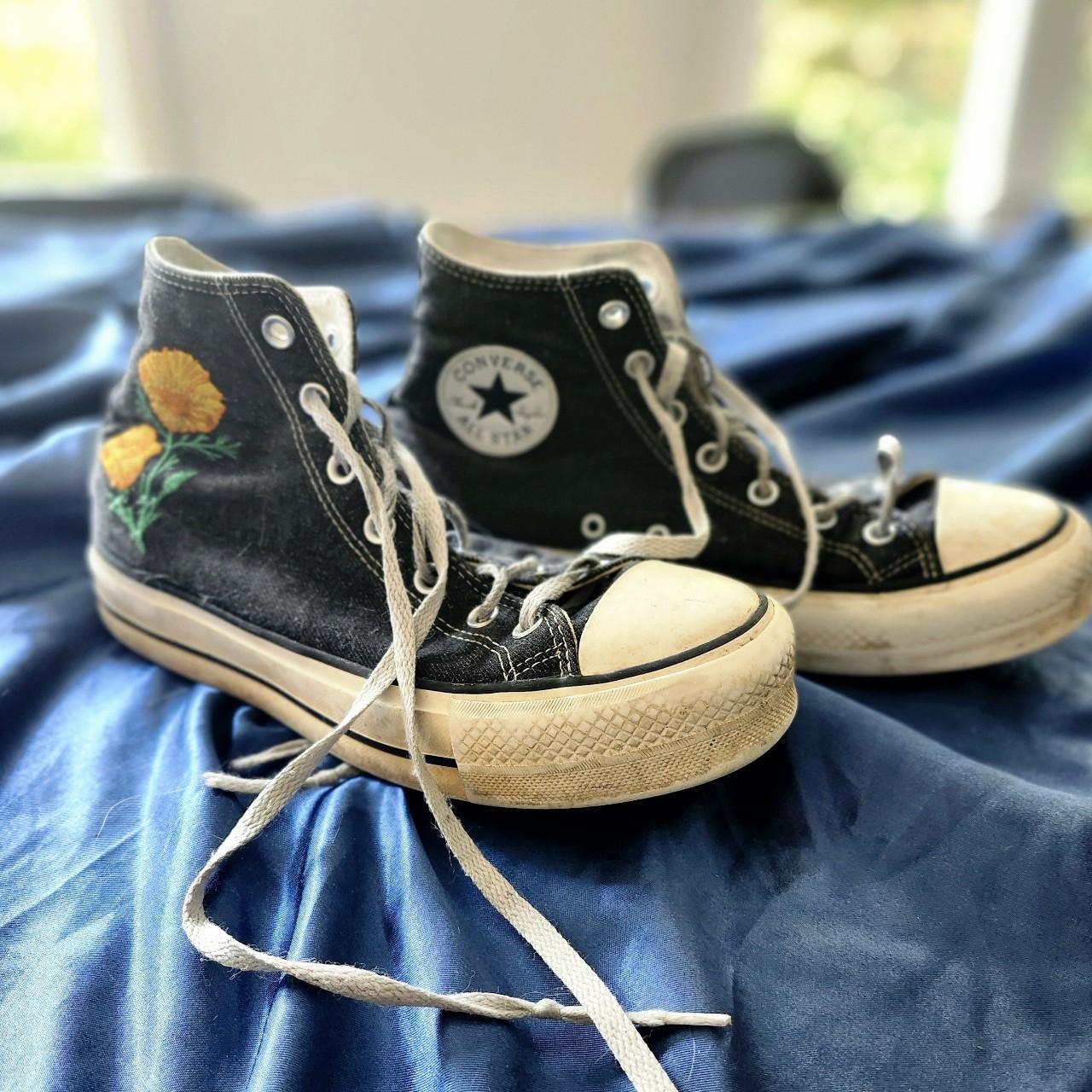 Floral embroidered black denim Depop