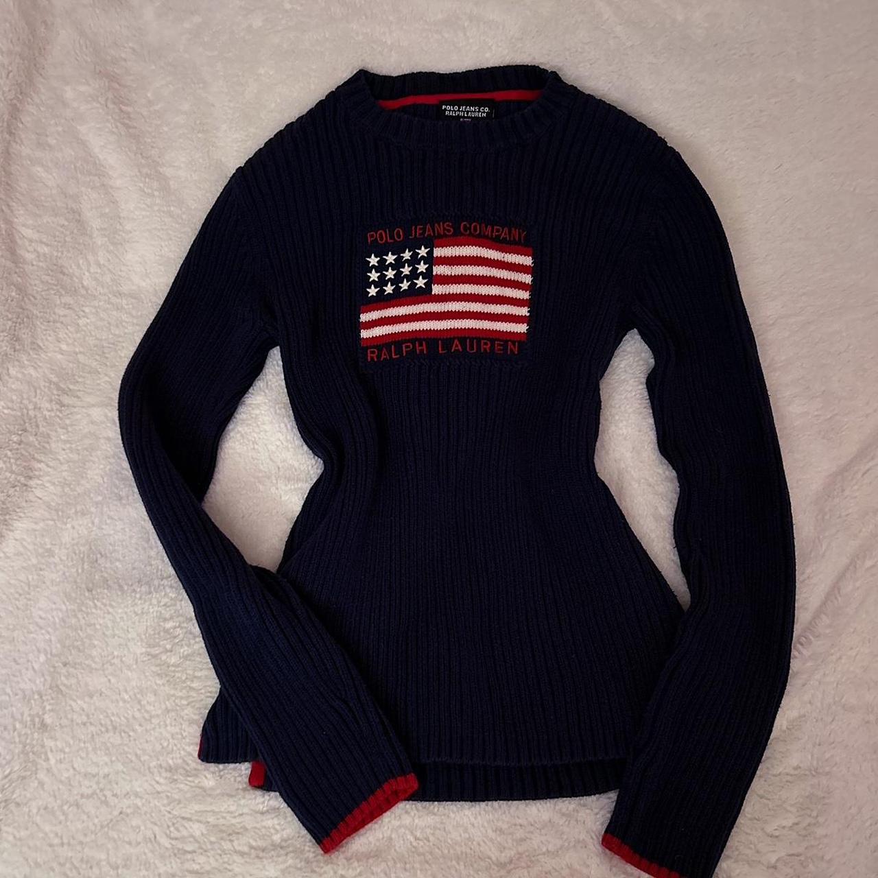 Vintage American flag knit sweater Brand is Six - Depop