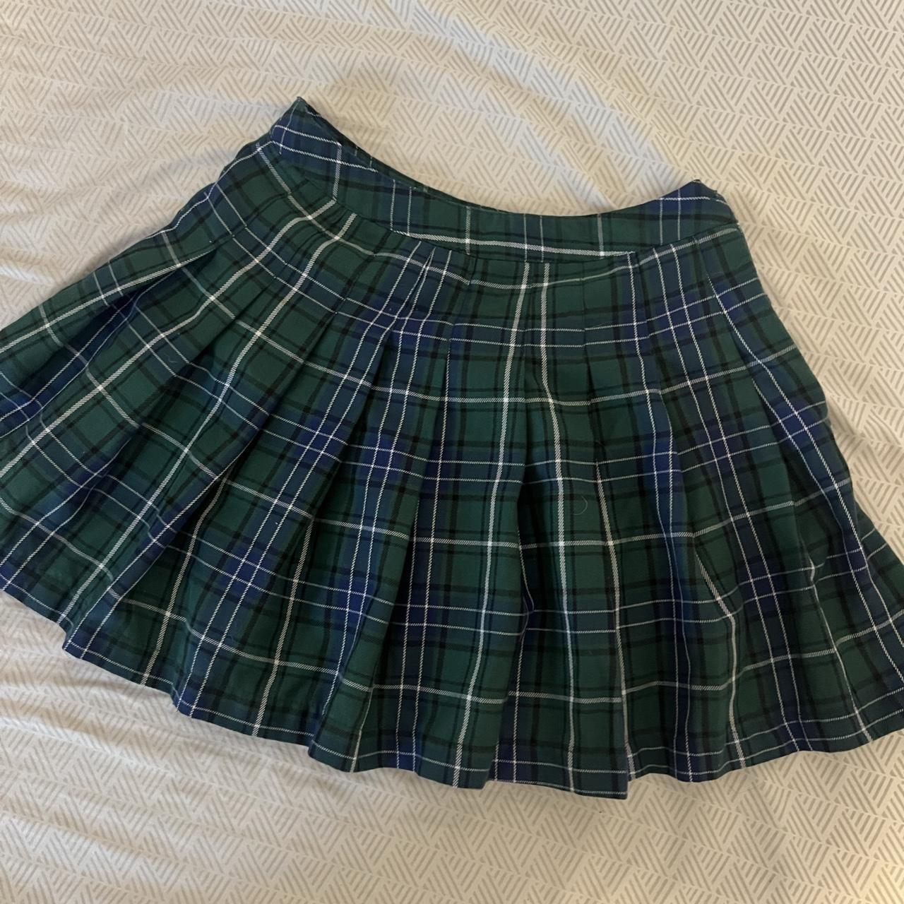 Forever 21 pleated green blue plaid skirt size. Depop