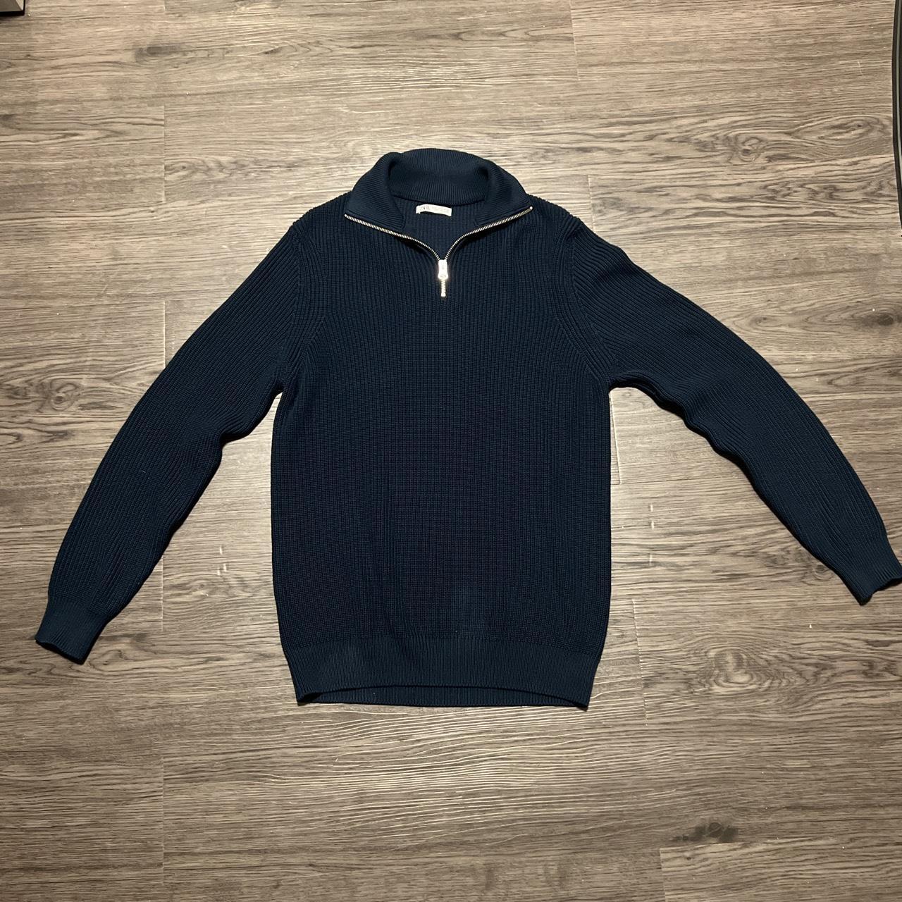 Zara quarter zip navy sweater “purl knit” Nothing... - Depop