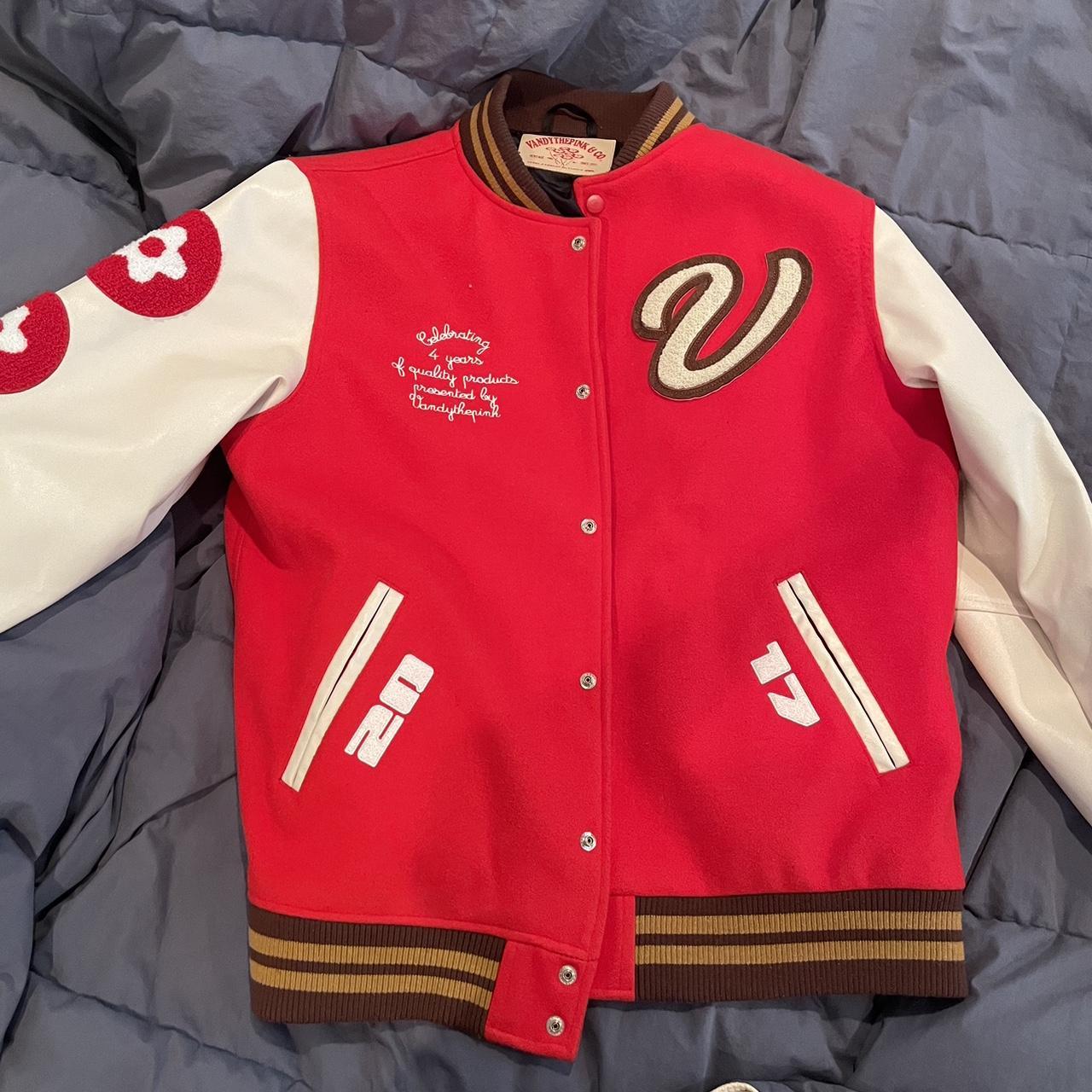 Vandy the Pink Varsity Letterman Jacket, worn once, XL - Depop