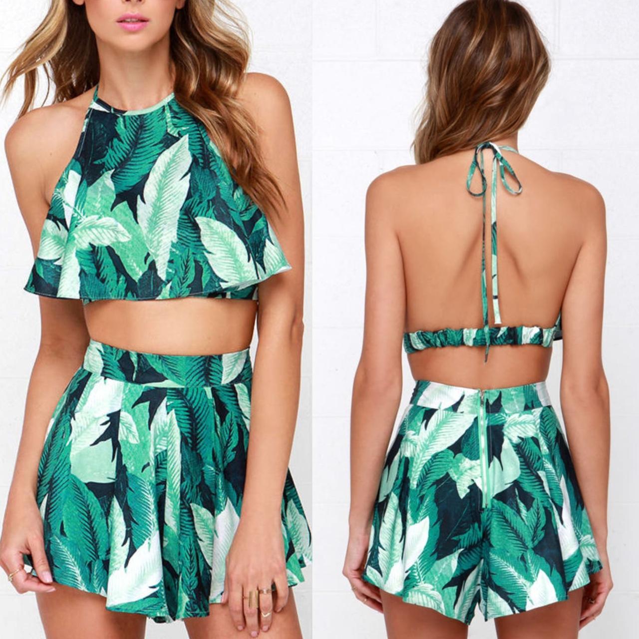 Leaf it to Me Green Tropical Print Two-Piece Set