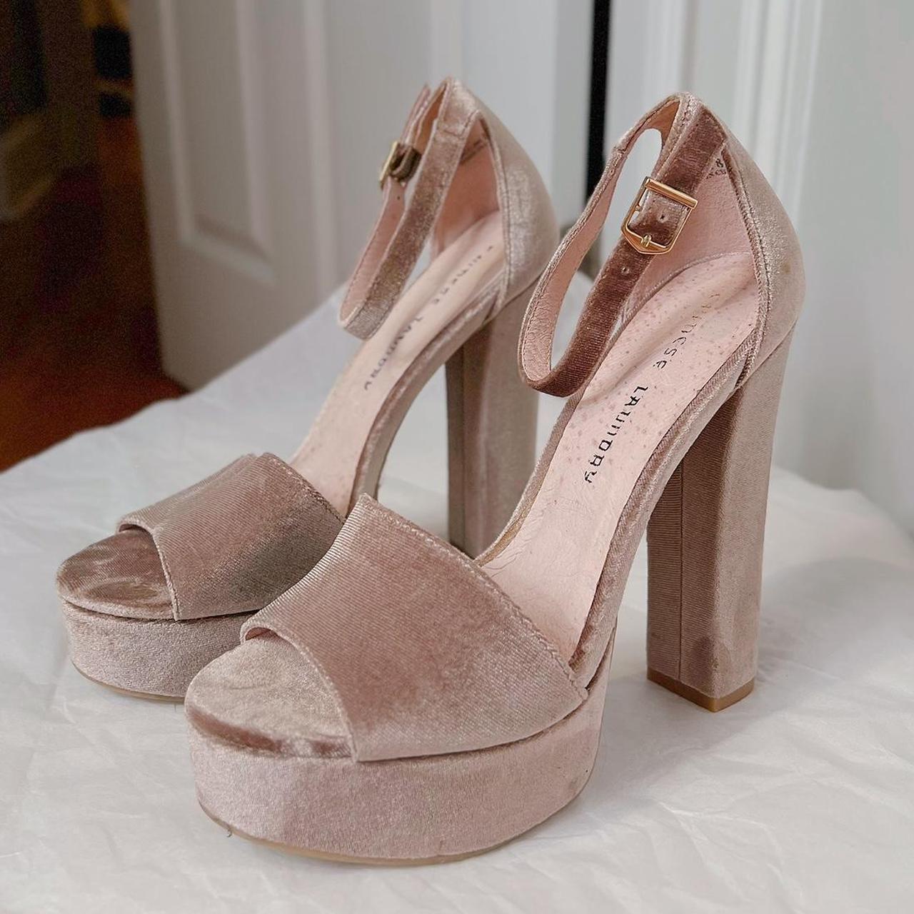 Pink velvet platform top heels