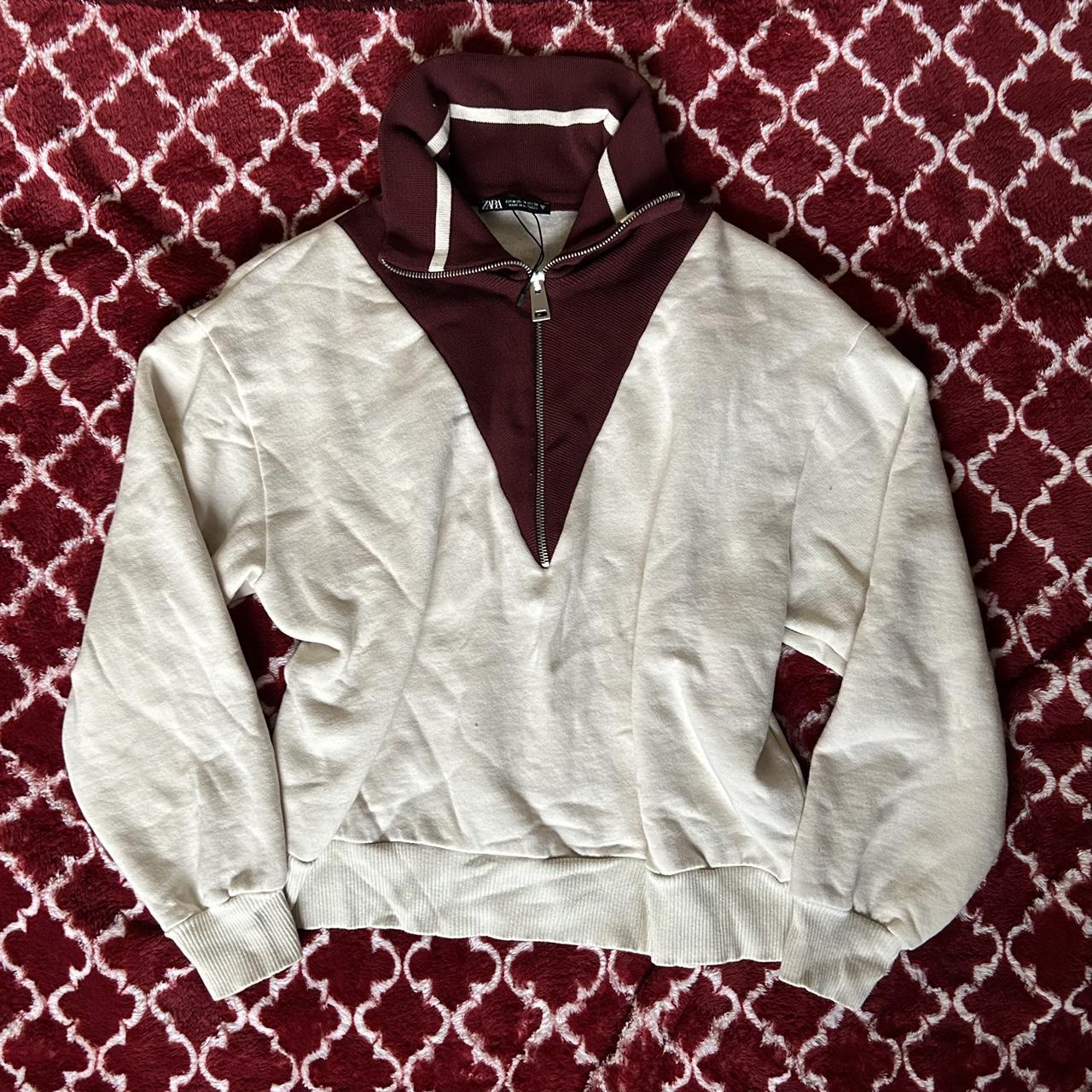 ☆ unique zara half-zip turtleneck sweatshirt, cream... - Depop