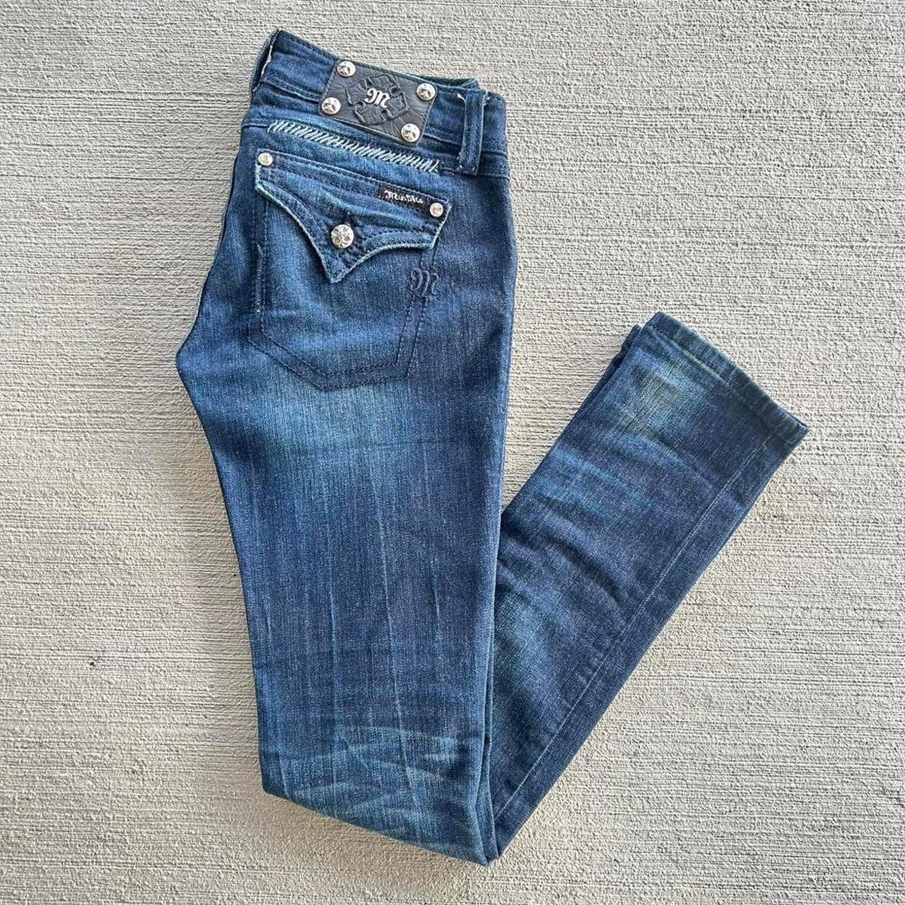 Miss Me Size 28 Skinny Faded Wash With Embroidery on... - Depop