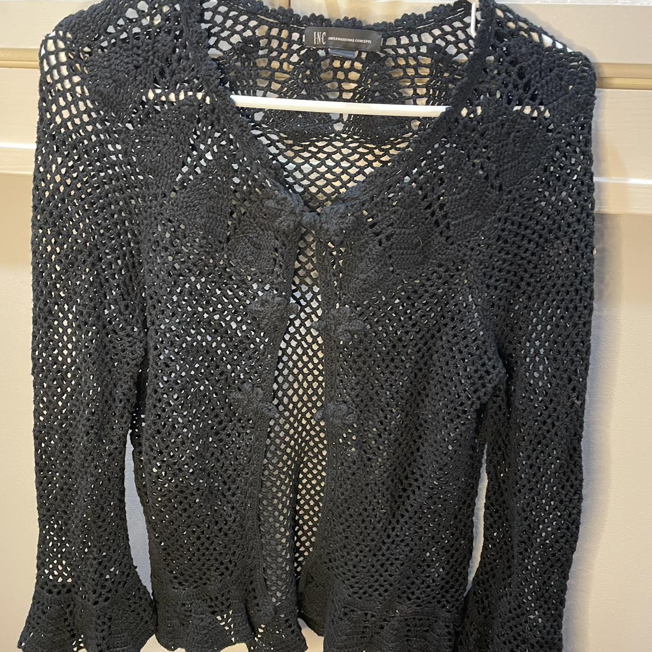 Open knit cardigan with knot and hole closures down... Depop