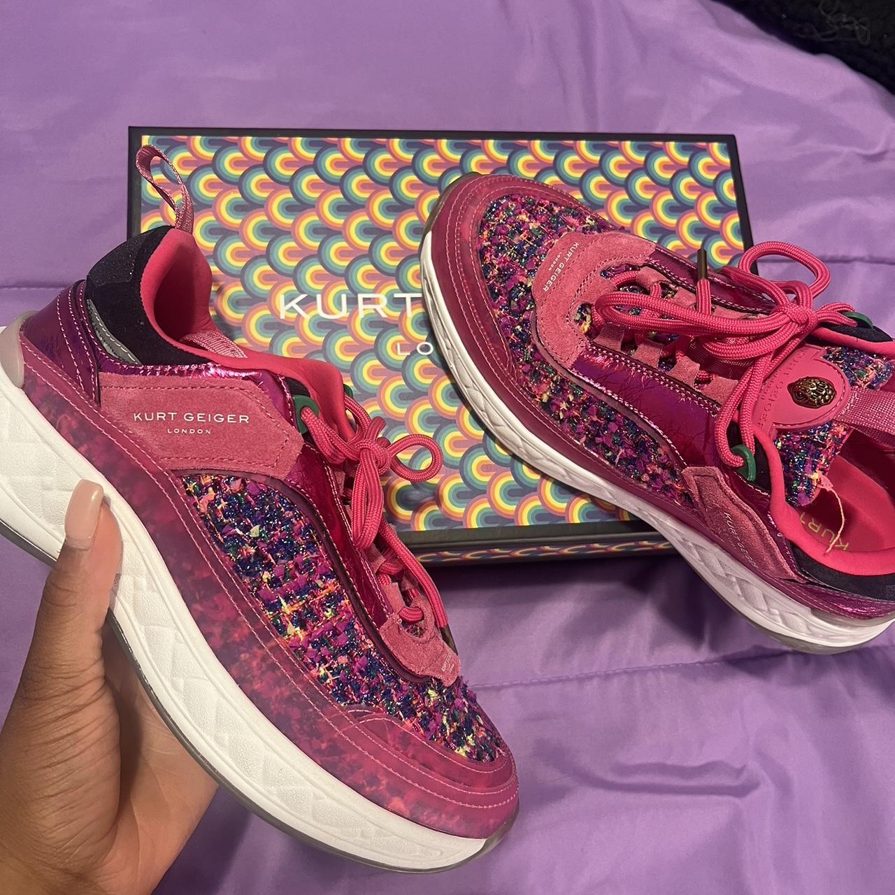 Kurt Geiger pink and multicoloured sneakers US. Depop