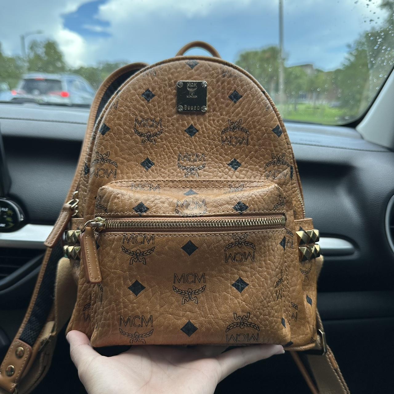 MCM BACKPACK TAN LIGHTLY USED TWO SLIGHT TEARS ON - Depop