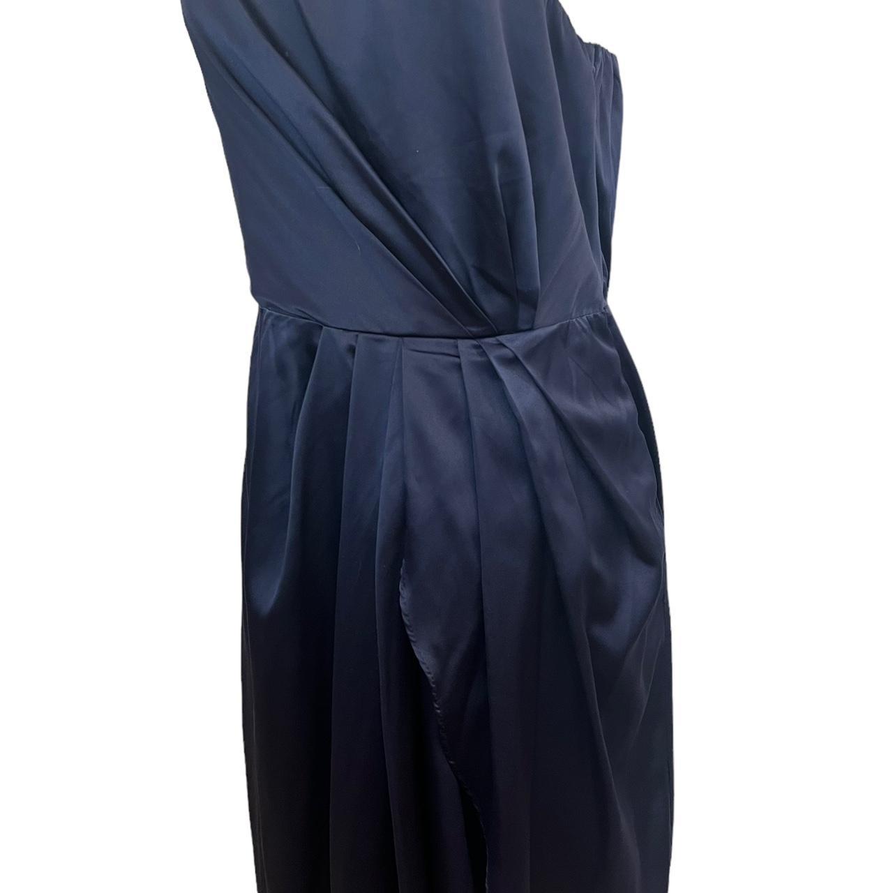 Law of Attraction Navy Blue One-Shoulder Asymmetrical Midi Dress