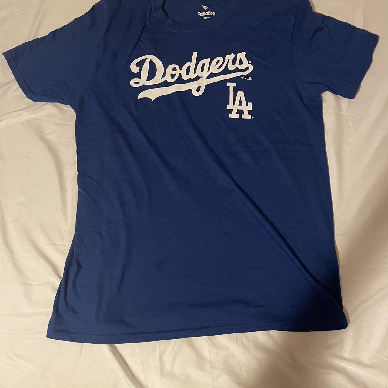 blue, los angeles dodgers tee, worn once - Depop