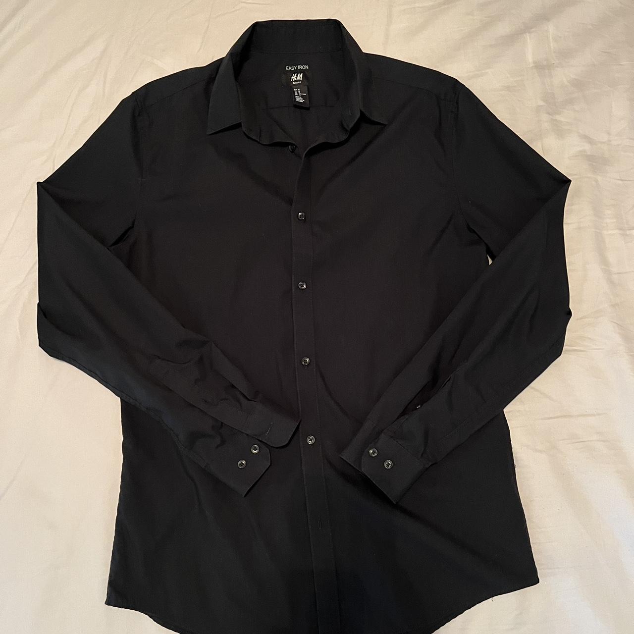 H&M men’s king sleeve black button up shirt, slim... Depop