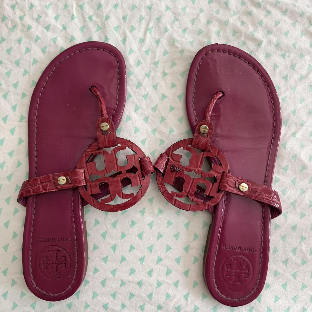 Hot pink Tori Burch sandals. Good condition. Scuffs... - Depop