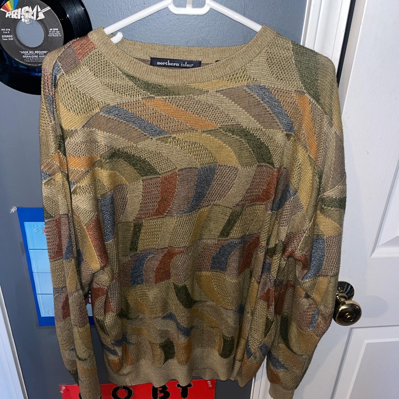 Large brown and colorful vintage sweater, only worn... - Depop